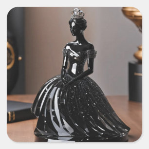 Crystal glass princess with black dress square sticker