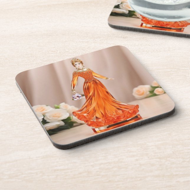 Crystal glass princess with orange dress coaster (Left Side)
