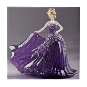 Crystal glass princess with purple dress ceramic tile