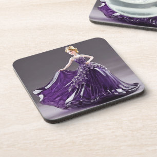 Crystal glass princess with purple dress coaster