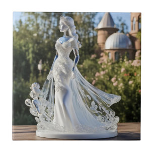 Crystal glass princess with white dress ceramic tile
