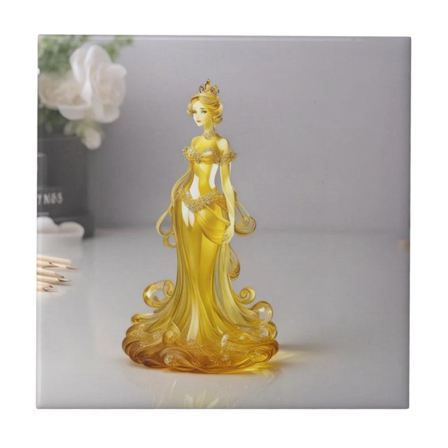 Crystal glass princess with yellow dress ceramic tile (Front)