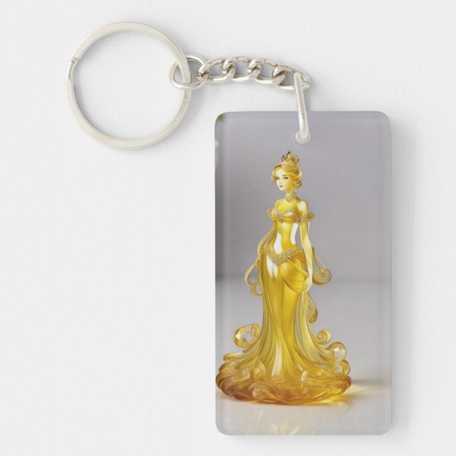 Crystal glass princess with yellow dress key ring (Front)