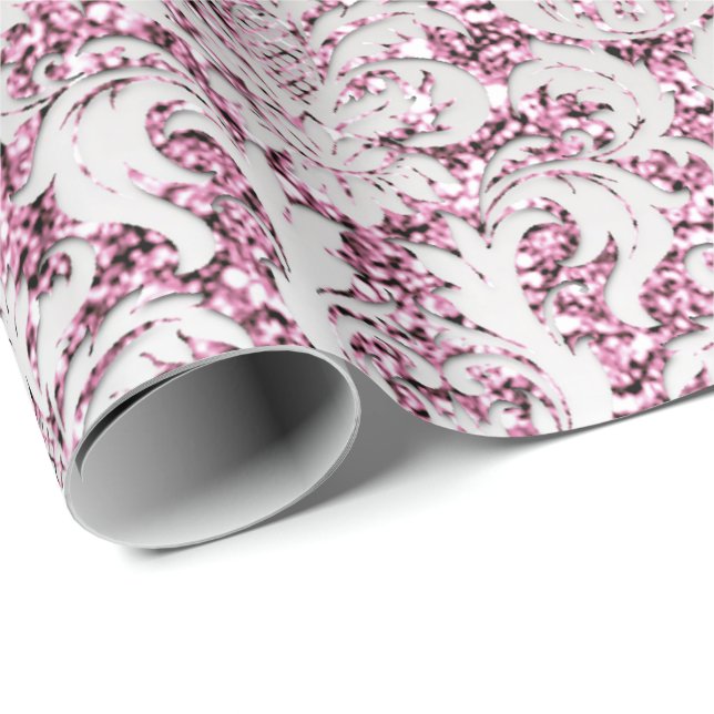 Crystal Glitter Pink Rose Silver Damask Purple Lux Wrapping Paper (Roll Corner)