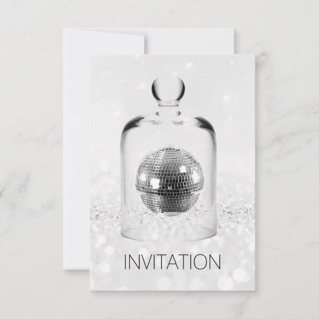Crystal Globe Night Club Party Silver Gray Glitter Invitation (Front)