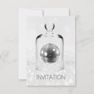 Crystal Globe Night Club Party Silver Grey Glitter Invitation