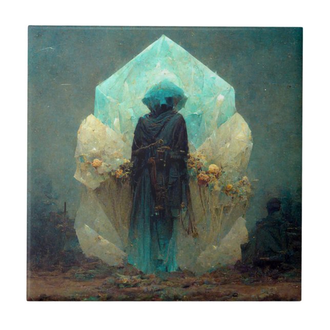 Crystal Guardian Alien Sci-Fi Fantasy Ceramic Tile (Front)