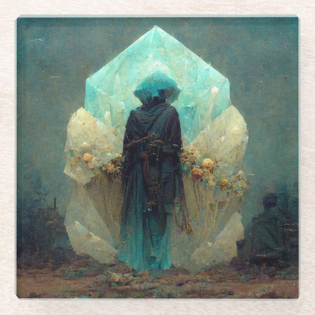 Crystal Guardian Alien Sci-Fi Fantasy Glass Coaster (Front)