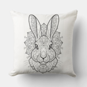 Crystal Hare Geometric Rabbit Line Art Cushion