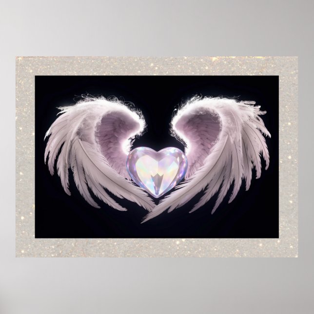 *~*~ Crystal Heart Angel Wings Black AP78 Poster (Front)