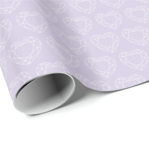 Crystal heart gem pale purple line art patterned wrapping paper
