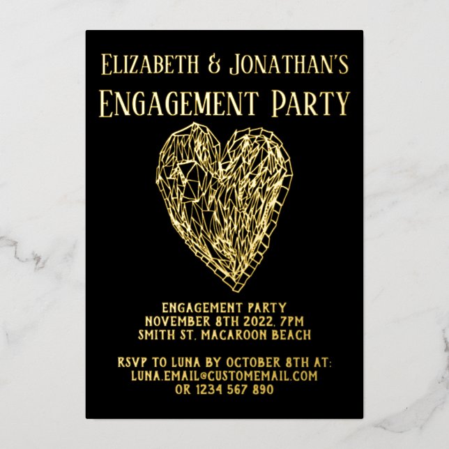 Crystal Heart Luxe Engagement Party Invite (Front)