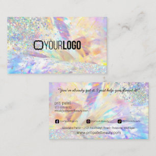 Crystal Holographic Glitter MUA Lash Tech Beauty Business Card
