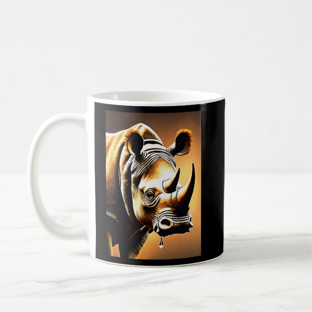 Crystal Horn Rhinoceros: Elegant and Detailed Stud Coffee Mug (Left)