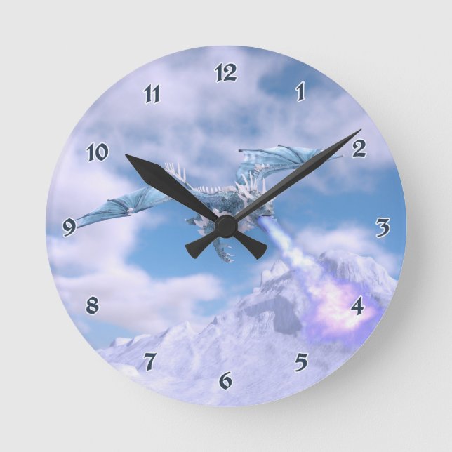 Crystal Ice Dragon Round Clock (Front)