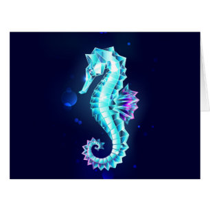 Crystal Ice Seahorse on Blue Background
