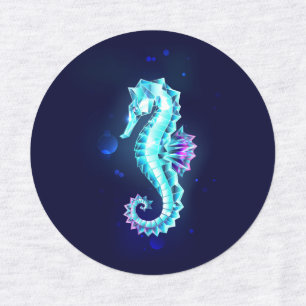 Crystal Ice Seahorse on Blue Background