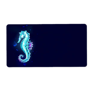 Crystal Ice Seahorse on Blue Background