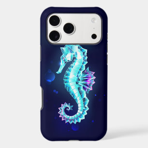 Crystal Ice Seahorse on Blue Background