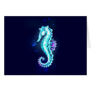 Crystal Ice Seahorse on Blue Background