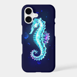 Crystal Ice Seahorse on Blue Background