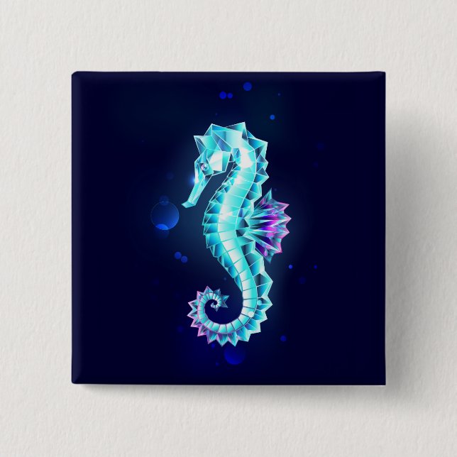Crystal Ice Seahorse on Blue Background 15 Cm Square Badge (Front)
