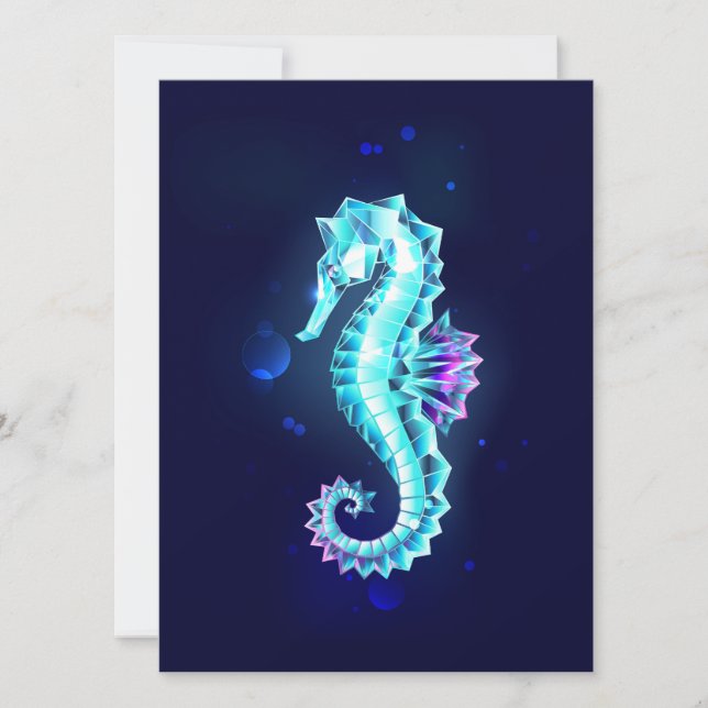 Crystal Ice Seahorse on Blue Background Announcement (Front)