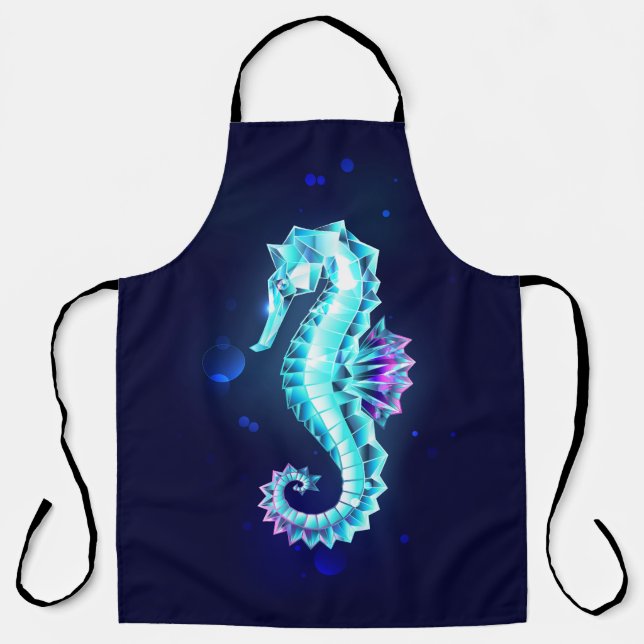 Crystal Ice Seahorse on Blue Background Apron (Front)
