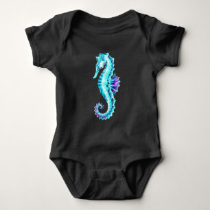 Crystal Ice Seahorse on Blue Background Baby Bodysuit