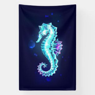 Crystal Ice Seahorse on Blue Background Banner