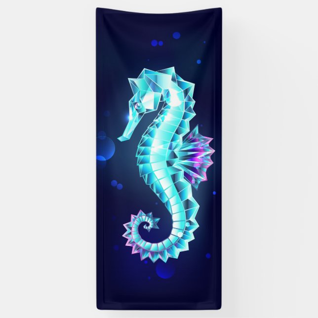 Crystal Ice Seahorse on Blue Background Banner (Vertical)