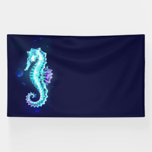 Crystal Ice Seahorse on Blue Background Banner