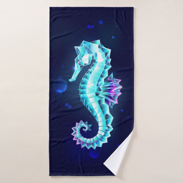 Crystal Ice Seahorse on Blue Background Bath Towel (Bath Towel)