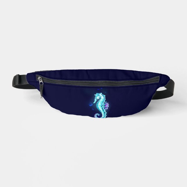 Crystal Ice Seahorse on Blue Background Bum Bags (Front)