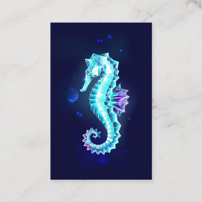 Crystal Ice Seahorse on Blue Background Business Card (Front)