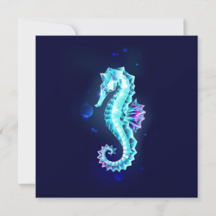 Crystal Ice Seahorse on Blue Background Card
