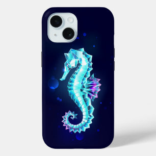 Crystal Ice Seahorse on Blue Background iPhone 15 Case