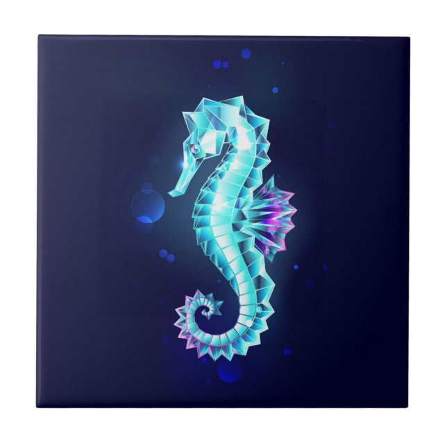 Crystal Ice Seahorse on Blue Background Ceramic Tile (Front)