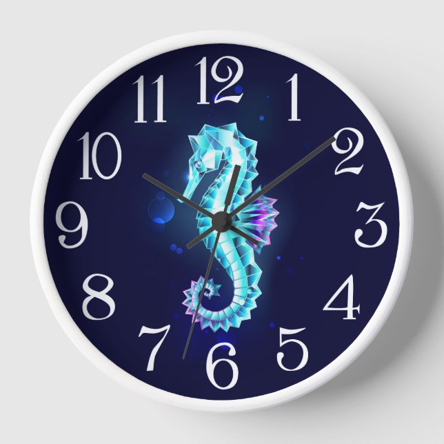 Crystal Ice Seahorse on Blue Background Clock (Front)