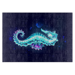 Crystal Ice Seahorse on Blue Background Cutting Board