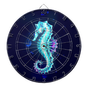 Crystal Ice Seahorse on Blue Background Dartboard