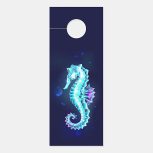 Crystal Ice Seahorse on Blue Background Door Hanger