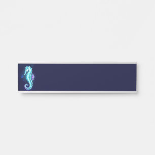 Crystal Ice Seahorse on Blue Background Door Sign