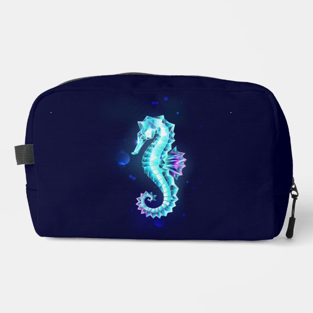 Crystal Ice Seahorse on Blue Background Dopp Kit (Front)