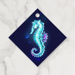 Crystal Ice Seahorse on Blue Background Favour Tags