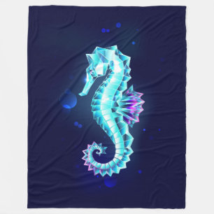 Crystal Ice Seahorse on Blue Background Fleece Blanket