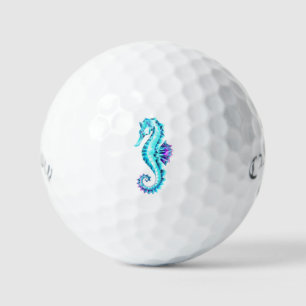 Crystal Ice Seahorse on Blue Background Golf Balls