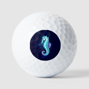 Crystal Ice Seahorse on Blue Background Golf Balls