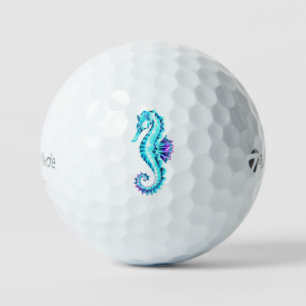 Crystal Ice Seahorse on Blue Background Golf Balls