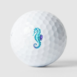 Crystal Ice Seahorse on Blue Background Golf Balls